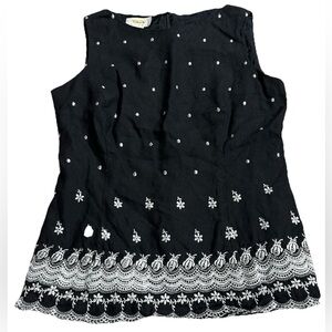 Talbots Petite Sophisticated Woman’s Size 6 Black Sleeveless White Embroidered